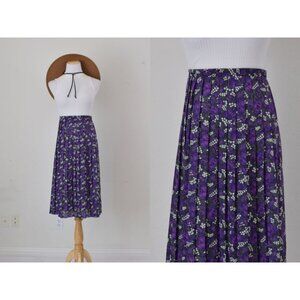 Vintage‎ 90s Floral Botanical Poly/Rayon Midi Skirt size 12 | 34waist